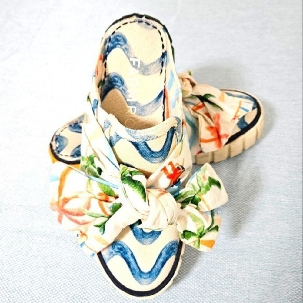FARM RIO Sneakers Slip‎ In Festival Copacabana Bow Boho Mules Ivory Blue 6.5